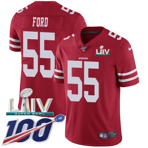 San Francisco 49ers Nike #55 Dee Ford Red Super Bowl LIV 2020 Team Color Youth Stitched NFL 100th Season Vapor Limited Jersey